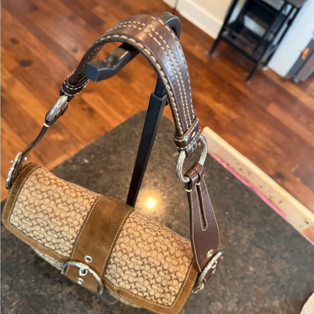 Brown Signature SoHo Flap Double Pocket  mini C Jacquard and Suede Bag